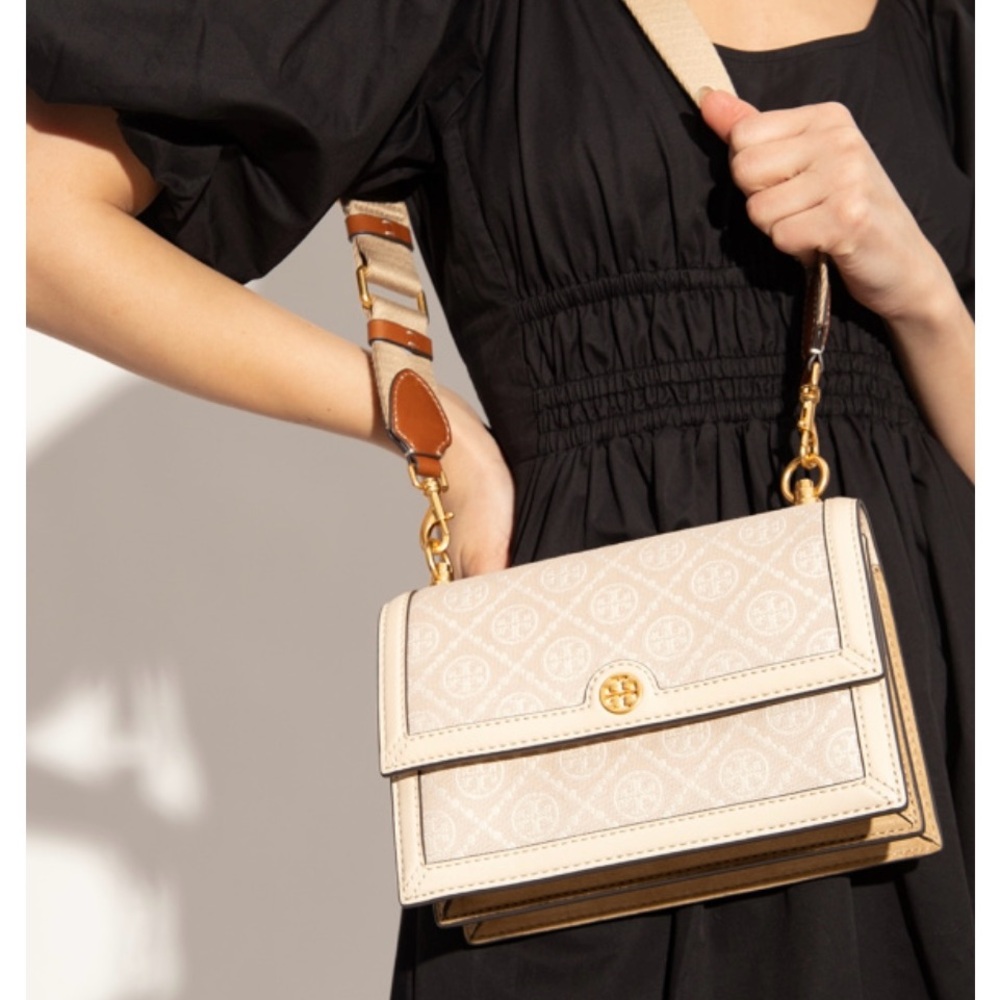 Tory Burch T Monogram Small Shoulder Bag in Cream